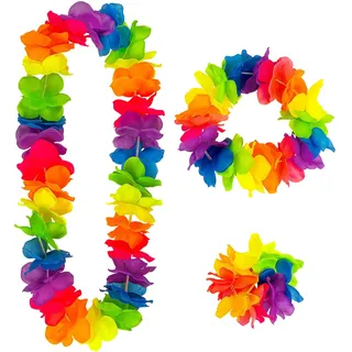 W WIDMANN MILANO Party Fashion - Hawaii Schmuck-Set 3-teilig, Blumenketten, Kostüm Accessoire für Karneval & Hula Party