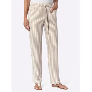 Schlupfhose CLASSIC BASICS, Damen, Gr. 52, Normalgrößen, beige (sesam, weiß, gestreift), 100% Viskose, gemustert, mehrfarbig, lang, Hosen Schlupfhose