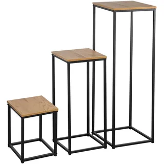 Mid.you Blumentischset , Schwarz, Eichefarben , Metall, Holzwerkstoff , 3-teilig , quadratisch , Flachrohr , 30x26x22 cm , Bsci , einfacher Aufbau , Wohnzimmer, Wohnzimmertische, Blumenständer, Blumentische