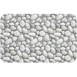 OnlyWow Badematte Steine - Grau - Oval Badvorleger 80x50 cm , Hellgrau , Textil , Füllung: Polyurethan (Pur) , Rechteckig , 80x50 cm , Heimtextilien, Badtextilien, Badematten