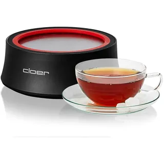 Cloer 6700 Elektrisches Stövchen, Warmhalteplatte für Tee & Heißgetränke, Heizelement im Stein, Edelstahlplatte Ø 14 cm, kabellose Nutzung, 300 W, Schwarz