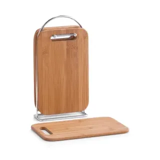 Zeller Frühstücksbrettchen mit Ständer, 5-teilig, Brettchenständer aus Metall mit 4 Bambusbrettchen, 1 Set