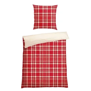 SCHIESSER Bettwäscheset Morris - Feinbiber - 2-teilig - 135 x 200 cm - Rot