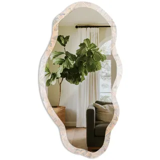 Tulup Spiegel 90x45 cm asymmetrisch mit Druck - Vintage-Fliesen , Transparent , Glas , Organisch , 45x90x0.4 cm , Spiegel, Wandspiegel