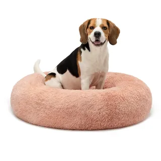 lionto Donutbett für Hunde und Katzen, Flauschiges Hundebett rund für kleine und große Heimtiere, Ø 80 cm, weiches Katzenbett aus kuscheligem Plüsch, Hundekissen mit extra Dicker Füllung, rosa