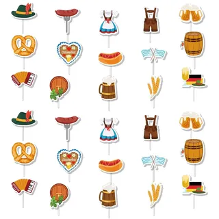 YUZNA 30 Stück Oktoberfest Cupcake Topper Bayrische Deko für Bierfest Kuchendeko Party Picker Oktoberfest Dekoration für Kuchen und Muffins Tischdeko