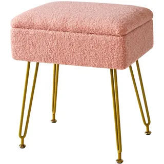 YMYNY Schminkhocker Stuhl Mit Stauraum, Quadratischer Pouf Aus Teddy Samt, Moderner Multifunktionaler Make-up-Hocker für Schlafzimmer, Wohnzimmer 40 x 30 x 47CM Rosa HBD031P