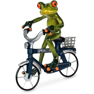 formano lustige Frösche Figur Frosch auf Fahrrad blau Poly 17 cm