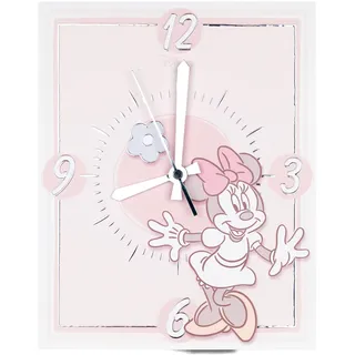 VALENTI & CO. - Disney Minnie - Tischuhr oder Hängeuhr aus Holz mit Details in Silber - Geschenkidee Geburt Mädchen oder Taufgeschenk - Wanduhr für Mädchenzimmer