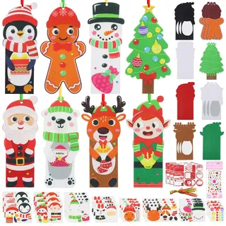 Hendpock 24 Stück Basteln Weihnachten, Weihnachtsbaum Anhänger Bastelset Lesezeichen Filz, Weihnachtsbaum Lesezeichen Bastelset mit Weihnachtsaufkleber, Weihnachtsdeko Basteln Weihnachtsbasteln (B)