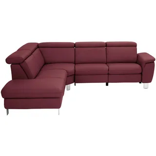 Cantus Ecksofa , Weinrot , Metall , Echtleder , Ottomane links, L-Form , 271x239 cm , Typenauswahl, Bettkasten erhältlich, Fußauswahl, Lederauswahl, Stoffauswahl, seitenverkehrt erhältlich, Hocker erhältlich, Rückenfutter , Wohnzimmer, Sofas & Couches, Wohnlandschaften, Ecksofas