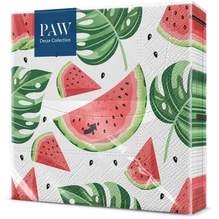 PAW - Servietten 3-lagig (33 x 33 cm) I 20 Stück I Perfekt für Geburtstage, Partys, Hochzeiten, Kommunion und Feiern I Papierservietten Bunt - Muster mit Früchten, Wassermelonen I Tasty Watermelons