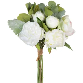 BigBuy Home Blumenstrauß, Weiß, Pfingstrosengrün, 23 x 27 x 40 cm