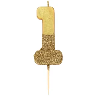 Glitzer-Zahlenkerze, goldene Nummer 1, mehrfarbig verfügbar von Talking Tables. Ideal für Kinder und Erwachsene Geburtstage, oder Meilenstein Anlässe. Erstklassig als Kuchen- oder Torten Deko.