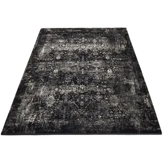 Läufer OCI DIE TEPPICHMARKE "BESTELLER MAGIC", schwarz (schwarz, grau), B:80cm H:8mm L:250cm, Viskose, Teppiche, Läufer, Glanz Viskose, mit Fransen, Hoch Tief Struktur, Vintage, Wohnzimmer