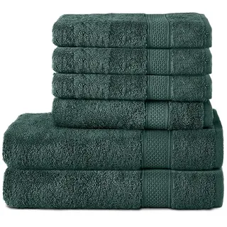 Komfortec Handtücher Set 6-teilig aus 100% Baumwolle | 2x Badetücher 70x140 cm, 4x Handtücher 50x100 cm, Frottee, Weich und Saugstark, Dunkelgrün