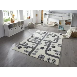 Hanse Home Teppich Kinderzimmer Kinderteppich Town – Junge Mädchen Spielteppich Kurzflor Teppich Modern Spielstraße Straßenmotiv, Weicher Flor, Pflegeleicht - Creme, 160x220