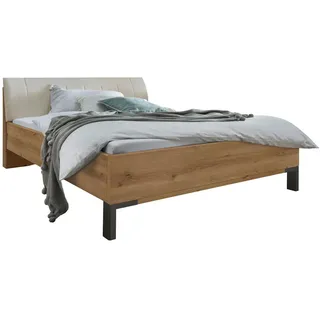 Dieter Knoll Bett , Champagner, Eiche Bianco , Metall , 200x200 cm , ISO 9001, Made in Germany , gepolstertes Kopfteil, in verschiedenen Größen erhältlich , Schlafzimmer, Betten, Doppelbetten