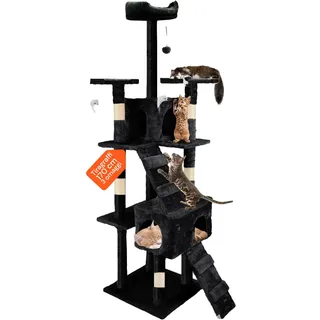 Kratzbaum XXL 170 cm mit doppeltem Bett für Erwachsene Katzen, Spielbaum aus Sisal und Plüsch, Plattformen Entspannung, breit und sicher für maximalen Spaß für Katzen, Schwarz