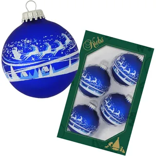 Krebs Glas Lauscha Weihnachtsdekoration/Christbaumschmuck aus Glas - Weihnachtskugeln - Motiv: Blau Rentier - 4 Stück - Größe: ca. 7 cm