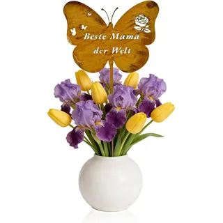 Scinzene Gartenstecker Mama Schmetterling aus Metall Rostoptik, Beste Mama der Welt, Gartendeko, Blumenstecker für Garten, Muttertagsgeschenk für Mamaa Geburtstag