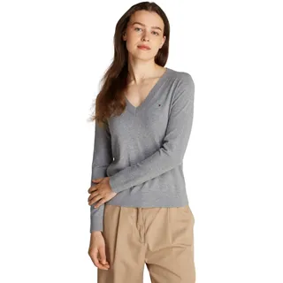 Tommy Hilfiger Damen Pullover Jersey Stitch V-Neck Strickpullover, Grau (Mid Grey Heather), S