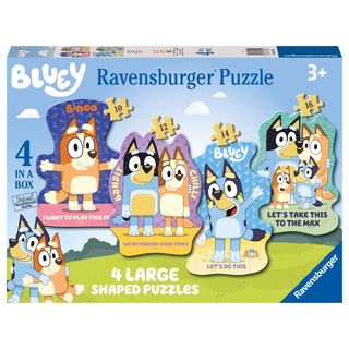 Ravensburger Bluey 4 Large Shaped Jigsaw Puzzles (10, 12, 14, 16 Piece) for Kids Age 3 Years Up