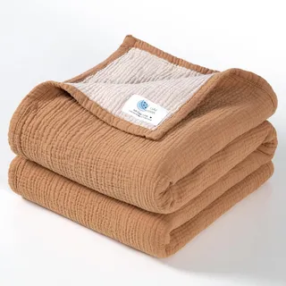 lulumoon Musselin-Babydecke – Baumwoll-Steppdecken für Kleinkinder | wendbare Kinderbettdecke für Babys, Jungen und Mädchen, 120 x 120 cm (Karamellfarben)