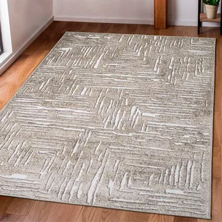 Teppich OTTO HOME "Navid" Gr. 6, beige (sand), B:200cm H:9mm L:300cm, Kunstfaser, Teppiche, Teppich, Kurzflor, Hoch-Tief-Struktur, 3D-Design, modern, pflegeleicht