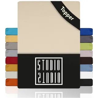 STUDIO Basic Topper Spannbettlaken 200x200cm – Jersey-Spannbetttuch aus 100 % gekämmter Baumwolle – Creme – bügelfrei, elastisch & Oeko-TEX Zertifiziert – für Topper 4–14 cm