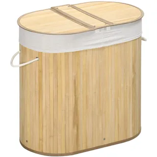 Homcom Bambus Wäschekorb mit Deckel 100L Wäschesammler Naturholz