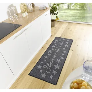 Hanse Home Cucina Küchenläufer Sterneküche – Teppichläufer mit Schriftzug Flachgewebe Küchenteppich rutschfest Teppich Läufer für Küche, Flur, Eingangsbereich, Esszimmer – 62x150cm, Schwarz