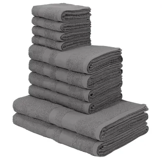 my home Handtuch Set »Vanessa, 10-tlg Handtuch-Set, in Standard- und Premium-Qualität, weich« Set 100% Baumwolle, Duschtücher, Handtücher, Gästetücher, mit Bordüre, grau