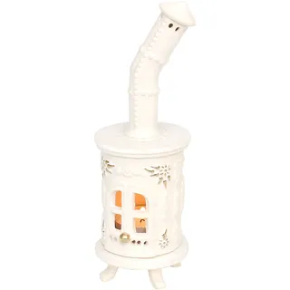 Dekohelden24 Keramik - Teelichtofen - Weiss mit Gold - Hand Art Keramik, ca. 21 cm