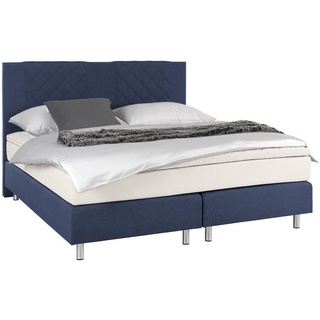 Carryhome Boxspringbett , Blau , Holz , H2 , 180x200 cm , Stoffauswahl , Schlafzimmer, Betten, Boxspringbetten