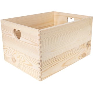 Creative Deco Große Holzkiste Obstkiste Korb | 40x30x23cm (+/-1cm) | Herzförmigen Griffen | ohne Deckel | Hölzernen Kasten Unlackiert Holzbox Kiste Weihnachten | Für Dokumente Spielzeuge Werkzeuge