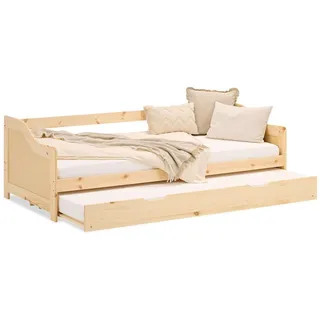 Homestyle4u Gästebett Holzbett 90x200 cm Natur Tagesbett ausziehbar Jugendbett Auszi natur 98 cm X 66 cm X 206 cm