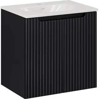 Badezimmerschrank 60 cm schwarz mit Möbelwaschbecken SKY modern - Schwarz