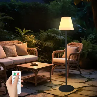 uuffoo Solar Outdoor Dimnbar LED Stehlampe - Akku Stehlampen USB Kabellos Höhenverstellbar, RGB & Warmweiß mit fernbedienung für Garten Terrasse, 150 cm Schwarz mit Massivem Rundfuß