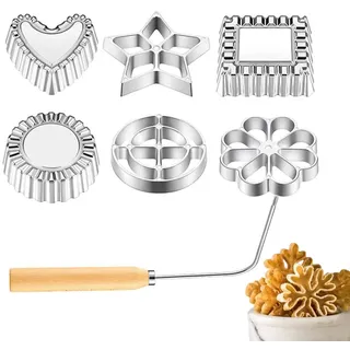 Tiamu Waffelförmchen Set, Rosetteneisen Waffelförmchen Set mit 6 Formen, Hworost, Buñuelos Mold Set mit Holzgriff, Traditionelle Teigform Kuchenform, Waffelbäckerei für Gebäck in Küche