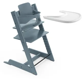 Stokke Tripp Trapp Hochstuhl (Fjord Blue) mit Stokke Tray (White) - ein verstellbares, ergonomisches und leicht zu reinigendes Babyset für Kinder im Alter von 6-36 Monaten