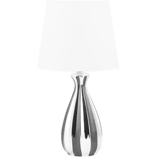 BELIANI Tischlampe Weiß/ Silber/ Schwarz Keramik 52 cm Stoffschirm Weiß Vasenform Kabel mit Schalter Moderner Stil - Silber, Weiß