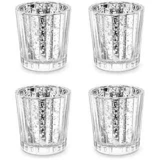 Teelichthalter Glas 5,5x6cm Kerzenhalter Windlicht Kerzenglas Teelichtgläser 4er Set Hochzeit Deko/partydeco.pl Vintage Teelichhalter aus Glas in schick-rustikaler Optik 4 Stück