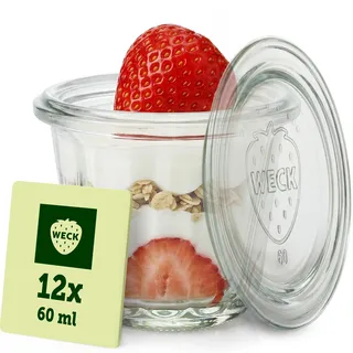 Weck Gläser 60ml – 12er Set mit Deckeln – Gugelhupfform – robuste Dessertgläser, Einkoch- & Einmachgläser – klein – Weckglas ideal für Nachtisch, Pudding und kleine Kuchen
