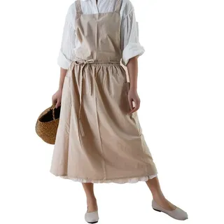 Famanu Küchenschürze Retro Design - Effen Farbe, Kreuzrücken - Beige