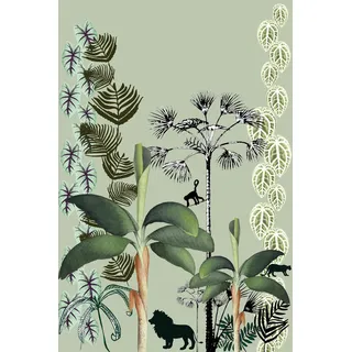 Rasch Tapeten 557688 - Fototapete auf Vlies mit Palmen, Blättern und Tieren in Grün und Schwarz aus der Kollektion Onszelf Stories - 3,00 m x 2,00 m (LxB)