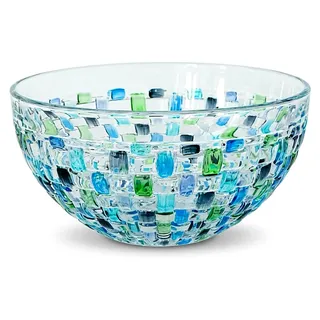Handbemalte blaue Kristallglas-Salatschüssel, 17,5 cm Durchmesser, Dekoration, Glas-Rührschüssel für Zuhause, Büro, Hochzeitsdekoration, Obst, Snack, Dessert, Serviergeschirr