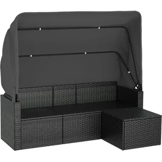 3-Sitzer-Gartensofa mit Dach und Fußhocker Schwarz Poly Rattan - Schwarz