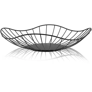Cycayit Obstschale Schwarz aus Metall, ovaler Obstkorb im Blatt-Design