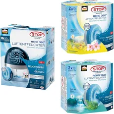 Pattex AERO 360° Nachfüllpack, 3er-Set aus 1x Luftentfeuchter-Gerät inkl. 1x450g Nachfülltab, 2x450g Pattex Wildblumenwiese Tabs und 2x450g Pattex Frischer Wasserfall Nachfülltabs